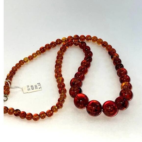 Necklace Saks Fifth Avenue Acrylic Beaded Art Deco Bead Graduated Marbleized B#8 - Picture 10 of 13